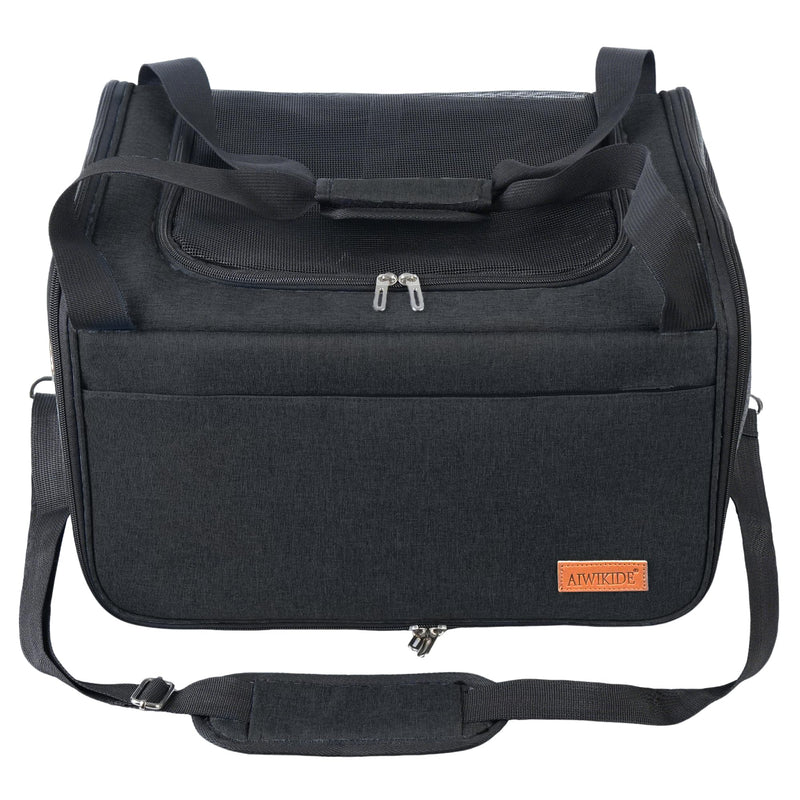Lightweight Waterproof Cat Carrier - Foldable Design w/Full Cover for Security, Includes Collapsible Bowl, Black | Backpacks4Less