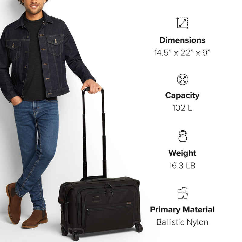 TUMI - Alpha Garment 4 Wheeled Carry-On - Garment Compartment Fits 6 Suits or Dresses - Carry On Luggage for Travel - Black