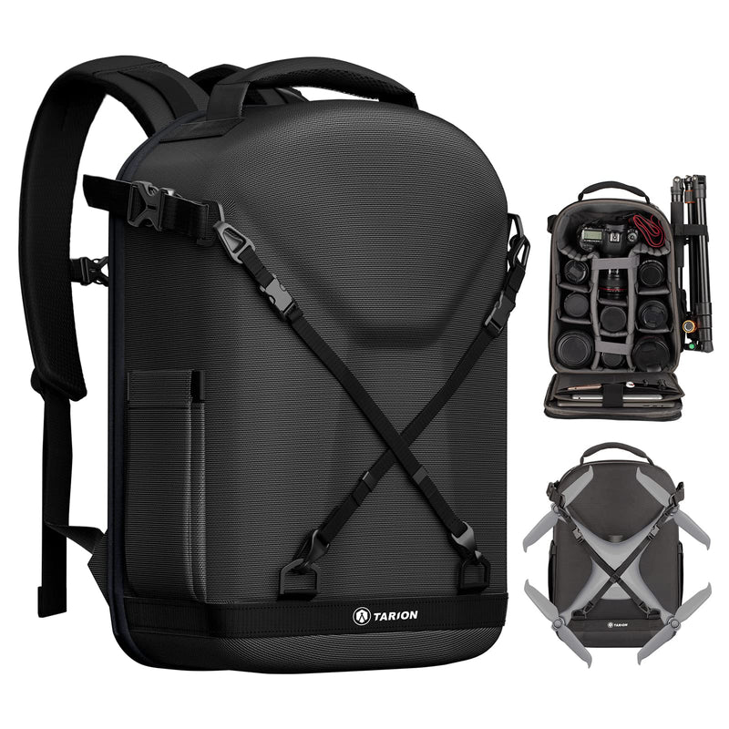 TARION Hardshell Camera Backpack Bag - 3-side Hard Case Professional Camera Bag with 14.5" Laptop Compartment & Waterproof Raincover for photographers (TRH Black)