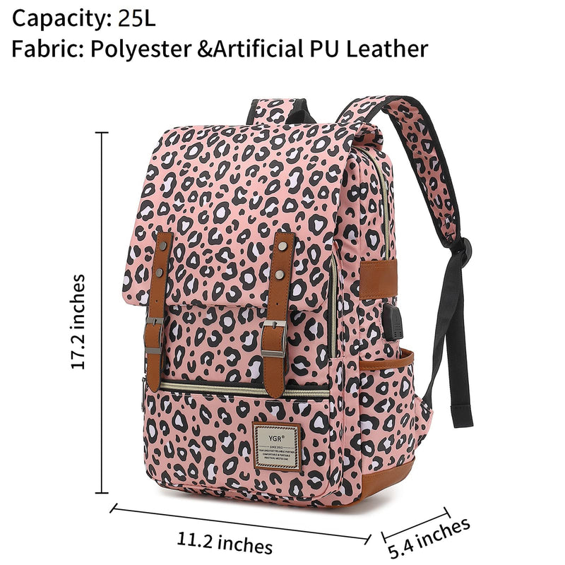 YGR Floral Laptop Backpack for Women, Female, College, Travel, Business, Outdoor Sports, Office, Work (Leopard Print)