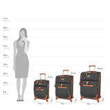 Steve Madden Designer Luggage Collection - Expandable 24 Inch Softside Bag - Durable Mid-sized Lightweight Checked Suitcase with 4-Rolling Spinner Wheels (Global Black)
