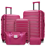 LARVENDER 5 Piece Hardside Expandable Luggage Sets with Wheels Lock, Lightweight PC+ABS Rolling Hardside Suitcase for Women and Men,Glossy Very Berry