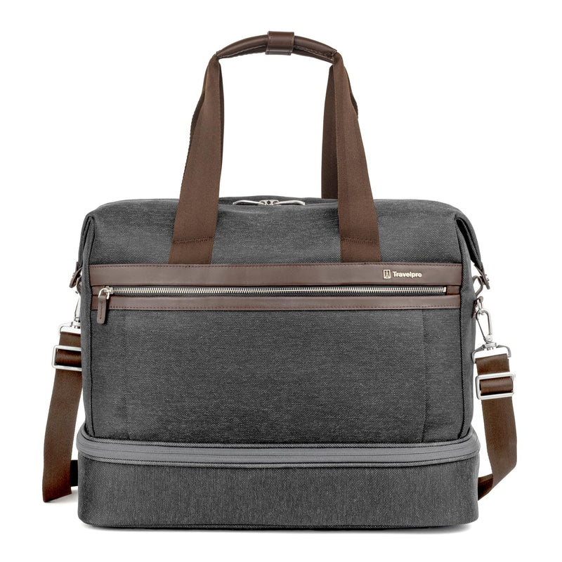 Travelpro Platinum Elite Carry on Soft Travel Drop-Bottom Weekender Bag, Overnight, Men and Women, Vintage Grey, 18.5 Inch