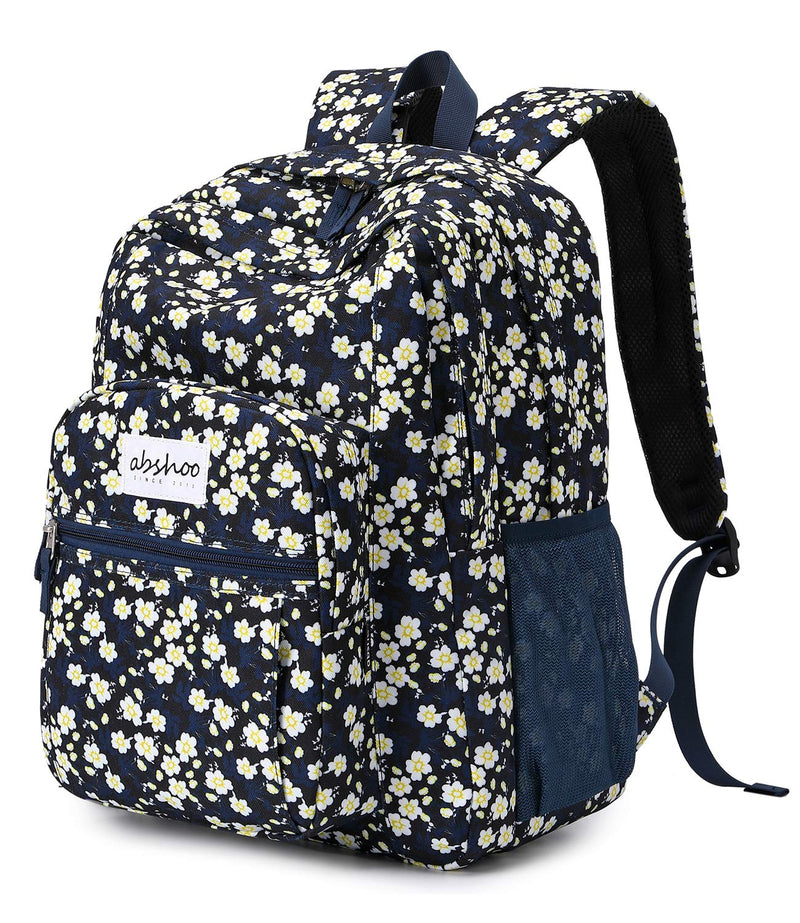 abshoo Classical Basic Womens Floral School Backpack For College Teen Girls Water Resistant Bookbag (Floral Navy)