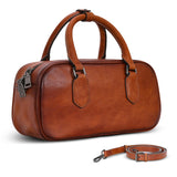HESHE Genuine Leather Crossbody Bags for Women Boston Vintage Top Handle Purses for Ladies Barrel Satchel Handbags with Adjustable Shoulder Strap (Brown)