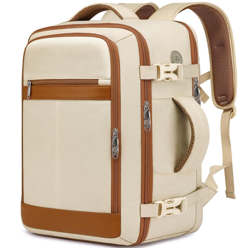 Travel Backpack for Women Airline Approved Carry On Backpack with Shoe Pouch,TSA 15.6inch Laptop Mochila Flight Approved Personal Item Bag for Weekender Overnight Bags Bookbag Travel Essentials,Beige