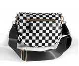 Spacious Checkered Nylon Crossbody Bag Bum Bag Checkered Handbags Wallets for Women (black and white Checkered)
