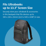 Kensington Triple Trek Slim Laptop Backpack for MacBooks, Chromebooks, Tablets & Ultrabooks up to 13-Inch-14-Inch (K62591AM), Black, 11.4" W x 15.55" H x 5.51" D