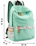 mygreen Kawaii Girls Backpack for School - Lightweight Canvas Backpack for Teens Ages 8-12, Fits 15 Inch Laptop, Cute Boho Floral Design, Durable & Comfortable Light Green