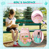 Meetbelify Kids Backpacks for Girls Backpacks for School Kids Canvas Travel Laptop Backpack with Lunch Box for Elementary Students Girls Back to School Bookbag Ages 8-10