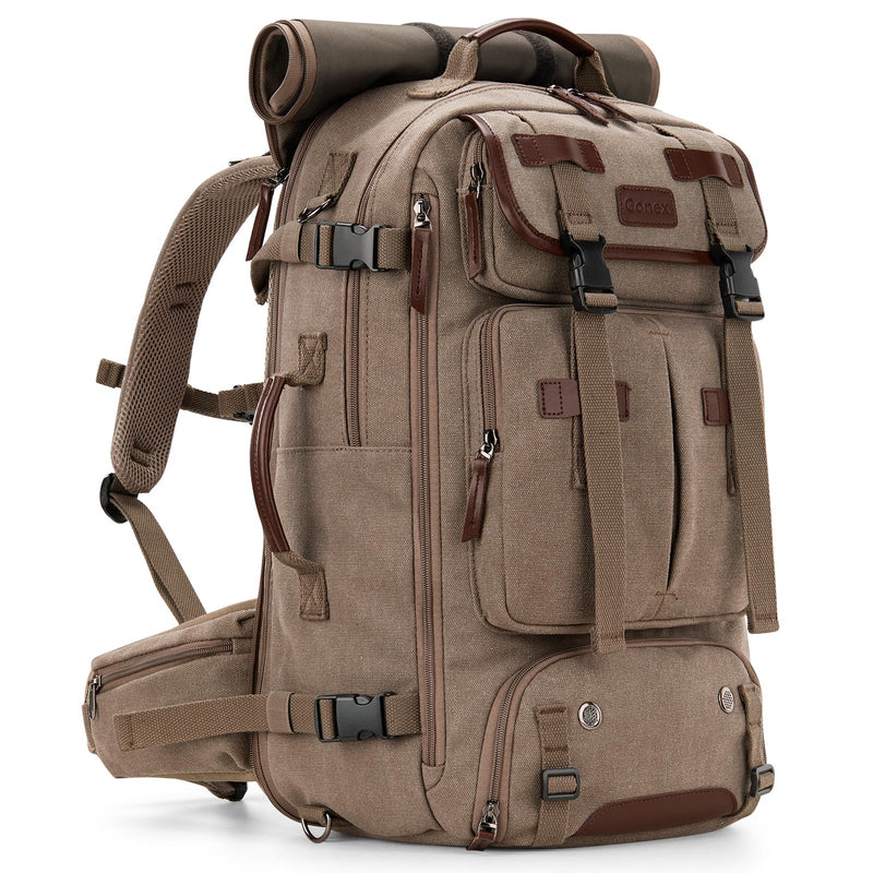 Gonex Canvas Backpack, Vintage 3-in-1 Convertible Laptop Bag for Travel, Work & College, Large Carry-On Rucksack for Men & Women (Coffee Brown)