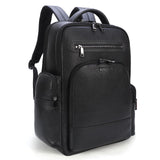Masa Kawa Black Leather Business Travel Laptop Backpack for Men Fits 15.6