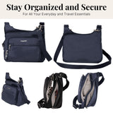 Baggallini Securtex Anti-Theft Crossover Crossbody Bag for Travel 11”W x 8.5”H, RFID, Built-in Wallet, Locking Zippers