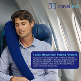 TRAVELREST Ultimate Travel Pillow & Body Pillow - Headrest, Auto, Bus, Train, Office Napping, Camping, Wheelchairs, Comfort and Support, Rolls Up, Straps to Airplane Seat & Car - Blue