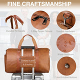 Large 3-in-1 Leather Duffle Bag for Travel Weekender Overnight Hospital Gym Bag for Men & Women, Carry On Airline Approved Personal Item Duffel Garment Bag Luggage with Shoe Compartment & Toiletry Bag
