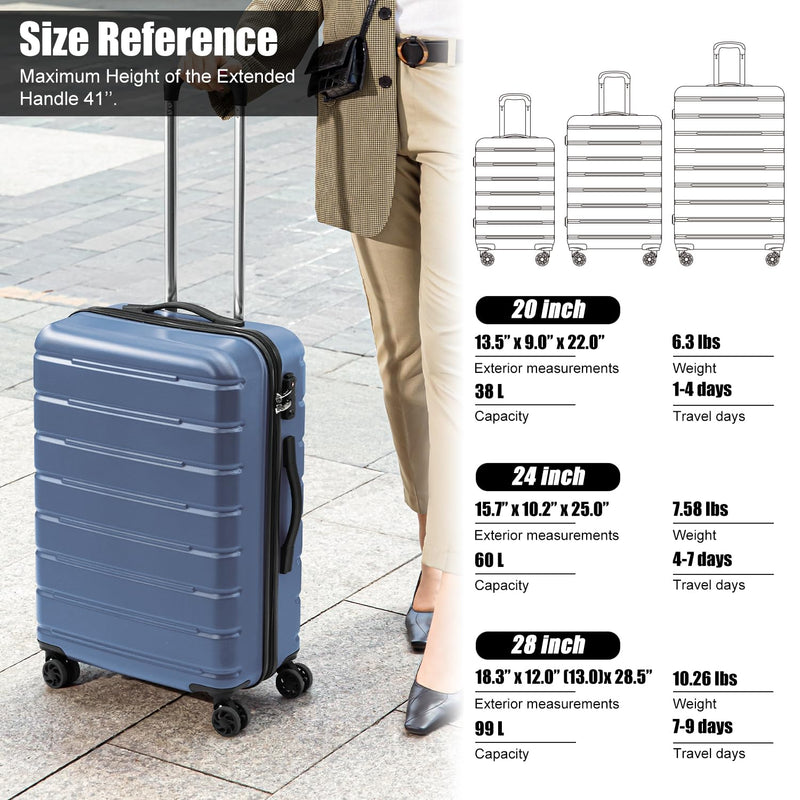 Coolife Luggage Suitcase Carry-on Spinner TSA Lock USB Port Expandable (only 28’’) Lightweight Hardside Luggage (Ice Blue, S(20in_carry on))
