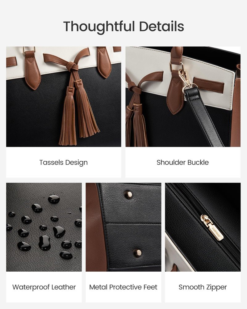 LOVEVOOK Laptop Bag for Women,15.6 Inch Work Tote Bag with Large Cup Holder,Leather Computer Bag Teacher Bag Handbag,Office Gifts for Women