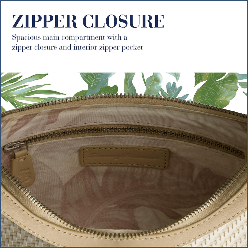 Tommy Bahama Hobo Bag, Women's Mini Handbag with Zip Closure and Woven Design, Tan/White