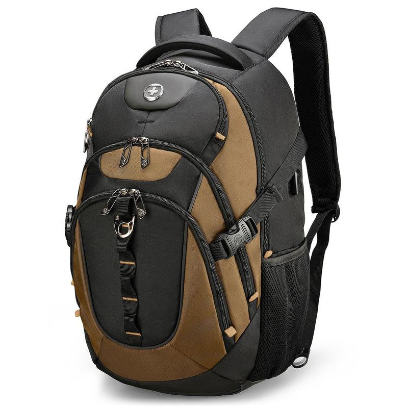 Swissdigital Design Laptop Backpack, Travel Backpack with USB Charging Port Fits 15.6 inches Computer, 31L College School Bookbag for Men,Tan/Black | SD803-34