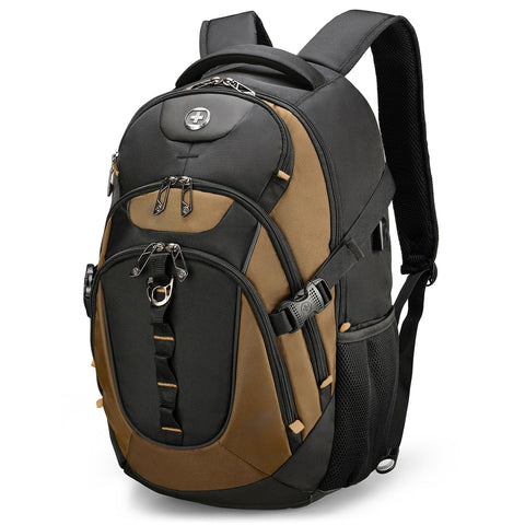 Swissdigital Design Laptop Backpack, Travel Backpack with USB Charging Port Fits 15.6 inches Computer, 31L College School Bookbag for Men,Tan/Black | SD803-34
