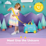 Trunki Ride-On Kids Suitcase | Tow-Along Toddler Luggage | Carry-On Cute Bag with Wheels | Kids Luggage and Airplane Travel Essentials: Una Unicorn Turquoise