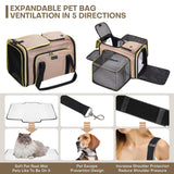 Expandable Cat & Dog Carrier, Large Expandable Collapsible Travel Bag with Safety Zippers, 3 Open Doors, Removable Fleece Pad for Puppies & Small Animals, Airline Approved (Brown)