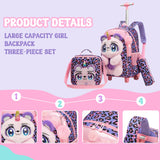 Meetbelify Rolling Backpack for Girls Backpack with Wheels for Elementary Student Kids School Bag with Lunch Box Pencil Case for Girls Ages 6-8 Years Old