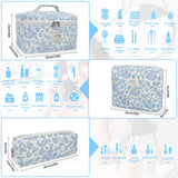 Gosect Makeup Bag, Large Quilted Cosmetic Bag, Big Floral Make Up Bag for Women Girls, Cute Cotton Makeup Bag Set, Flower Travel Toiletry Organizer Bag (Blue Flower)