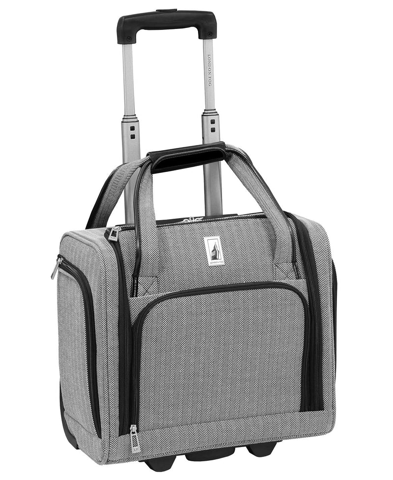 LONDON FOG Newcastle 15-Inch Underseater, Telescoping Handles,Black White Herringbone | Backpacks4Less