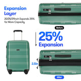 GinzaTravel 4 Piece Hardshell Expandable Luggage Sets with Spinner Wheels TSA Lock,Large Suitcases with Wheels, 20inch 25inch 29inch, Green