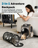 Cat Backpack Carrier with Detachable Round Play Tunnel, 2 in 1 Expandable Cat Backpack with Breathable Mesh,Cat Carrying Backpack for Cat 17lbs & Small Dog 13lbs,Grey Orange.