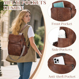 VASCHY Backpack Purse for Women, Fashion Cute Vegan Leather Flap Backpack Convertible Handbag for Ladies with Guitar Strap Brown