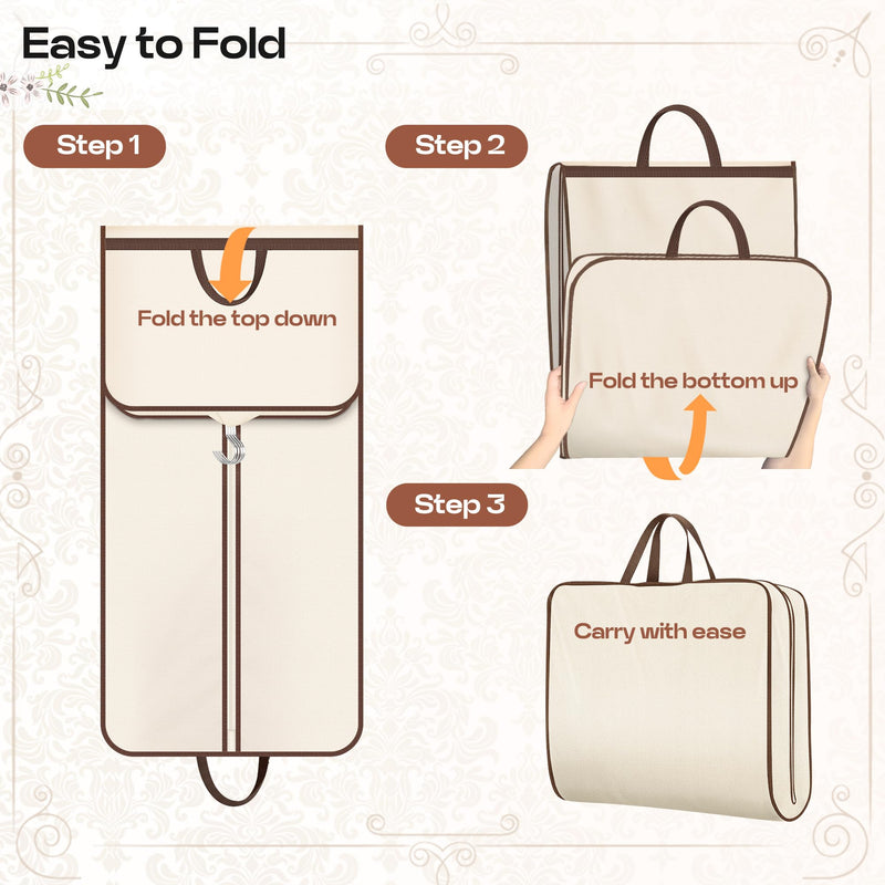 MISSLO 60" Foldable Garment Bags for Travel for Women Dress Bags for Gowns Long Hanging Bag for Closet Storage Dress Protector Bag for Gowns, Suits, Coats, Beige