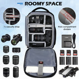 RAINSMORE Camera Bag Professional DSLR SLR Mirrorless Photography Camera Backpack 14 Inch Waterproof Camera Case With Tripod Holder&Laptop Compartment for Canon Nikon Sony for Photographers Black