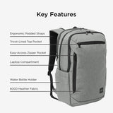 TravisMathew Duration Backpack with Laptop Sleeve, Water-Resistant Bag for Work, Travel & Hiking, Shadow Grey Heather