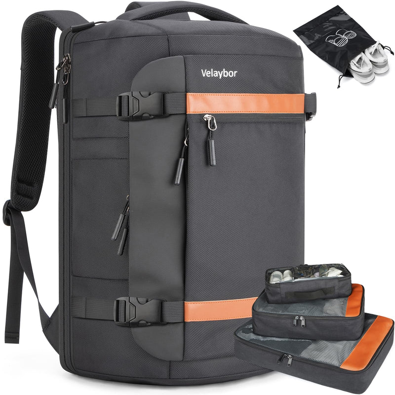 Velaybor 42L Travel Backpack with 4 Packing Cubes, TSA Friendly Flight Approved Carry-On Bag, Water-Resistant Weekender Business Backpack for Men Women, Fits 17.3" Laptop