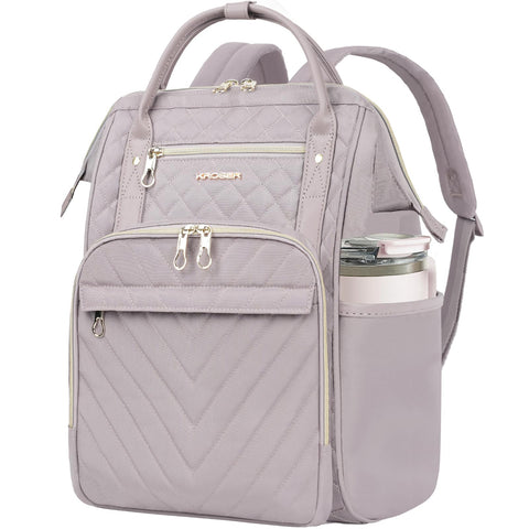 KROSER Laptop Backpack 17" Stylish Backpack Water Repellent College Casual Daypack with USB Port Travel Business Work Bag for Men/Women-Quilted Dusty Pink