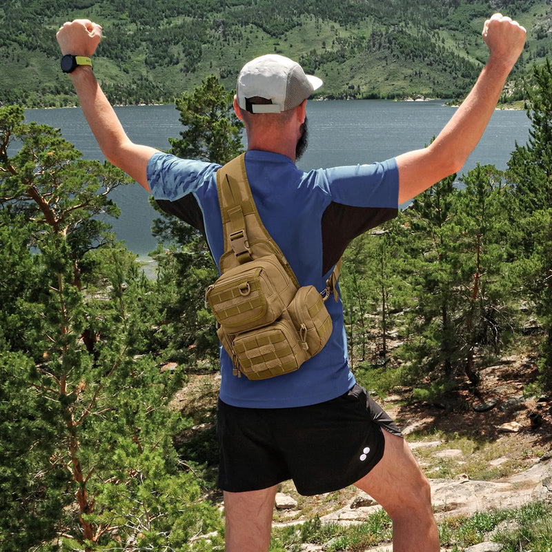 G4Free Tactical EDC Sling Bag Pack with Adjustable Holster Sling Shoulder Assault Range Backpack(Tan)