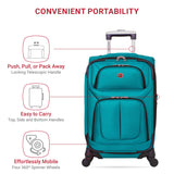SWISSGEAR Sion Softside Expandable Spinner Luggage Durable Lightweight Travel Suitcase, Teal, Carry-On 21-Inch