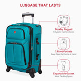 SWISSGEAR Sion Softside Expandable Spinner Luggage Durable Lightweight Travel Suitcase, Teal, Carry-On 21-Inch