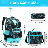 Meetbelify Boys Rolling Backpack with Wheels Kids Travel Luggage with Lunch Box Pencil Case for Elementary Students 18inch Carry on Suitcase for Boys Ages 8-10