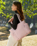 BAGSMART Crush Tote Bag for Women, 20L Puffer Work Tote with Zipper, Travel Essentials Quilted Nurse Hospital Bag, Pink