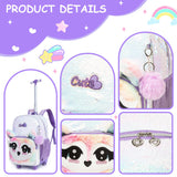 Meetbelify Rolling Backpack for Girls Backpacks with Wheels for Elementary School Students Kids 3 in 1 Travel Luggage Suitcase with Lunch Box Pencil Case for Girls Age 8-10 Cute Panda