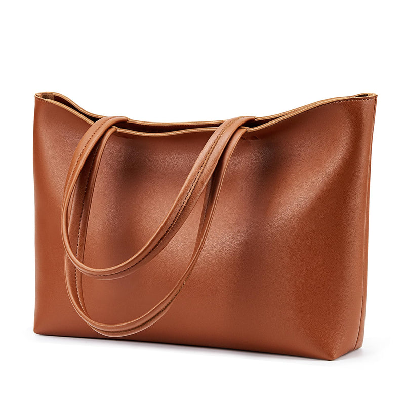 KALIDI Tote Bag Zipper Shoulder Bag Faux Leather Purses for Women Large Casual Handbag Work Dating College, Brown
