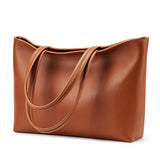 KALIDI Tote Bag Zipper Shoulder Bag Faux Leather Purses for Women Large Casual Handbag Work Dating College, Brown
