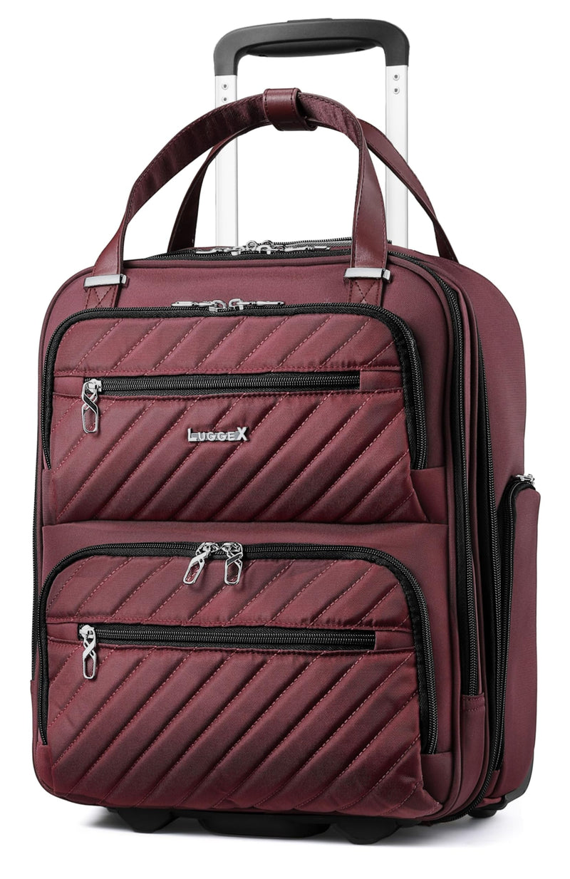 LUGGEX Underseat Carry On Luggage with Wheels, UDK Stylish Lightweight Under Seat Luggage, Soft Sided Personal Item Suitcase for Short Trip (UX-Core, Dark Scarlet, 16 Inch)