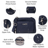 Baggallini Trifecta RFID Wallet Crossbody - 8"x6" Crossbody Bag for Women Convertible Fanny Pack Belt Bag