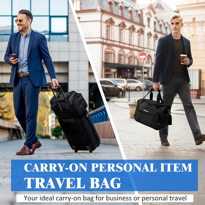 Underseat Carry On luggage Bag Airplanes Personal Item Bags Weekender Overnight Travel Tote Bag Shoulder Small Softside Carry on Luggage Travel Duffel Bags For Men Women -16 IN Black