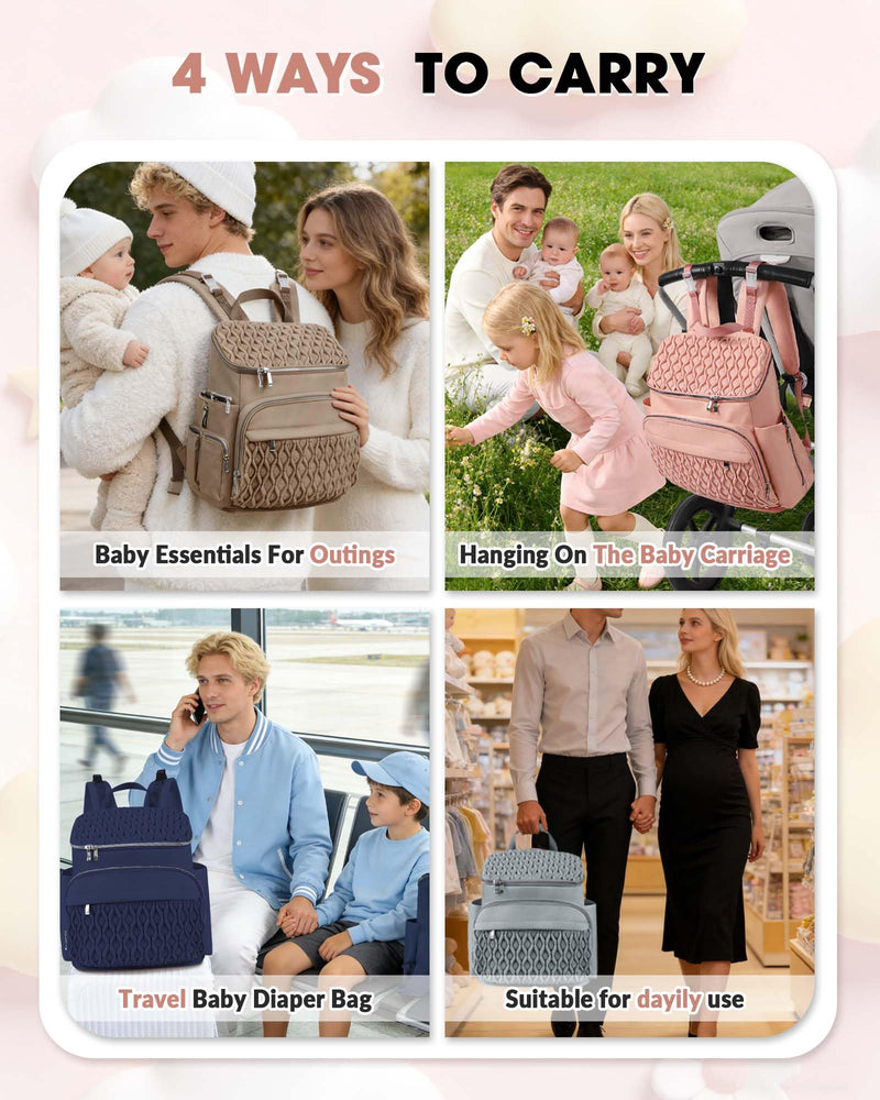 NatuFuse Baby Diaper Bag, Multi-Function Baby Bag for Mom Dad, Diaper Backpack with Changing Pad Stylish Pañaleras para Bebe Stroller Straps, Newborn Baby Essentials Must Haves for Women Grey Green