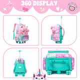 Meetbelify Kids Unicorn Rolling Backpack with Wheels for Girls Elementary Students Kids Travel Luggage Carry on School Backpack for Girls Ages 6-8